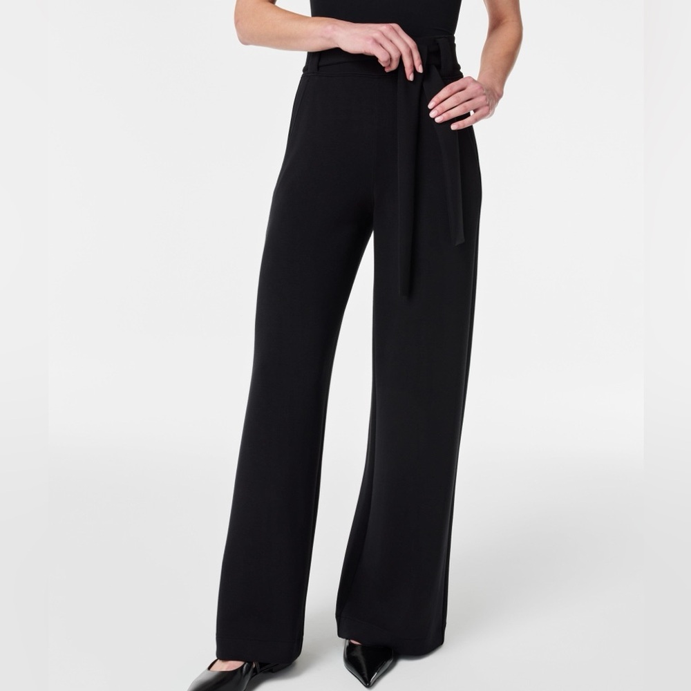 NWT Spanx Tie Front Black Wide Leg Pants